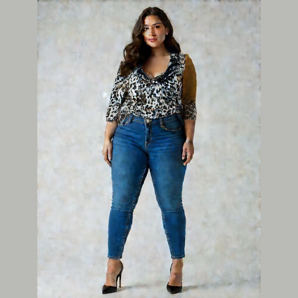 INC International Concepts Woman 2X Animal Print Ruffle Neck Top